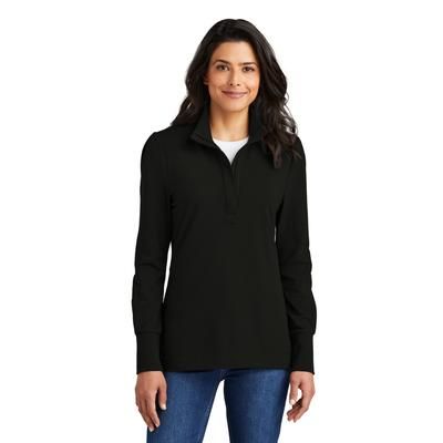 Port Authority LK829 Women's Fairway Stretch 1/4-Zip in Deep Black size Small | Cotton Blend