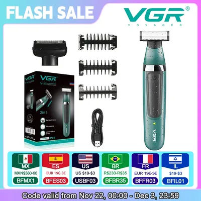 VGR 393 Double blade multi-function waterproof shaver, rechargeable beard trimmer, male hair trimmer set