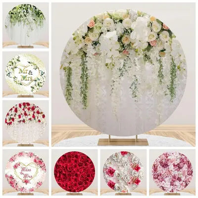 Wedding Round Backdrop Cover Bridal Shower Mr & Mrs Flower Engaged Ceremony Circle Photography