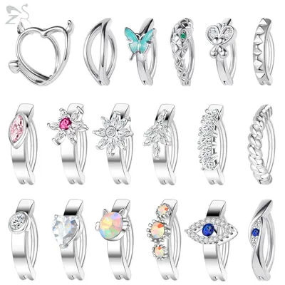 ZS 1PC 14G Monster Shape Belly Button Clicker Stainless Steel Hinged Curved Belly Bar Crystal Navel Ring Minimalist Belly Huggie