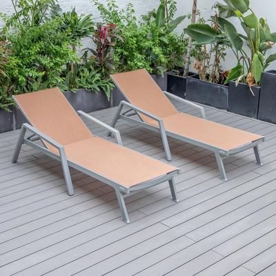 LeisureMod Marlin Patio Chaise Lounge Chair With Armrests in Grey Aluminum Frame, Set of 2 - Leisurmod MLAGR-77LBR2