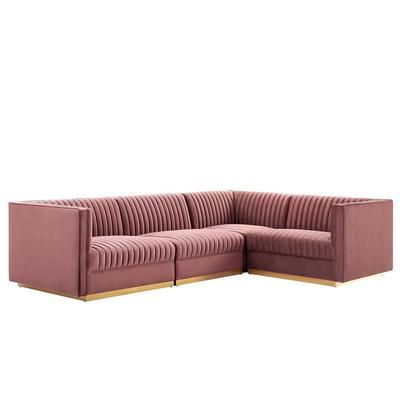 Sanguine Channel Tufted Performance Velvet 4-Piece Right-Facing Modular Sectional Sofa - East End Imports EEI-5829-DUS