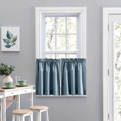 Wide Width Lisa Solidtextured Tailored Tiers by Ellis Curtains in Dusty Blue (Size 56" W 24" L)