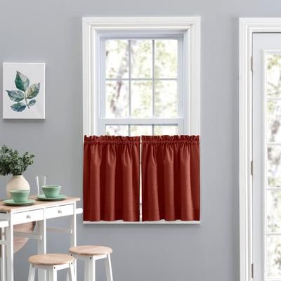 Wide Width Lisa Solidtextured Tailored Tiers by Ellis Curtains in Red (Size 56" W 24" L)