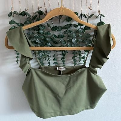 Free People Tops | Free People Intimately Little Flirty Duo Army Green Crop Top | Color: Green | Size: L