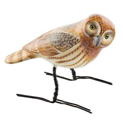 Elf Owl,'Artisan Crafted Elf Owl Ceramic Bird Figurine from Guatemala'