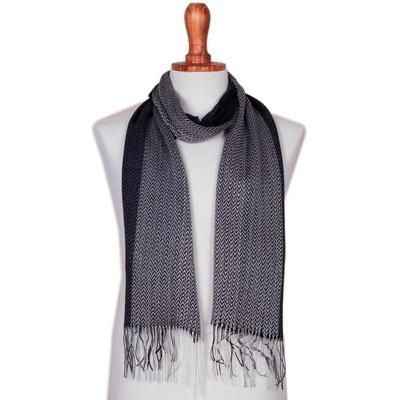 Emboldened,'Handwoven Black and Grey Baby Alpaca Blend Scarf from Peru'