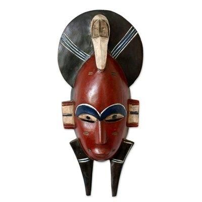 Malian wood mask, 'Senufo Monkey Mask' - African Wall Mask