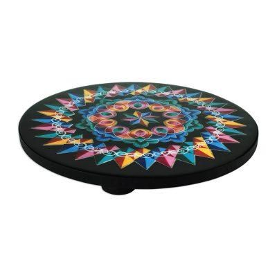 Costa Rican Mandala in Black,'Artisan Crafted Round Wood Trivet'