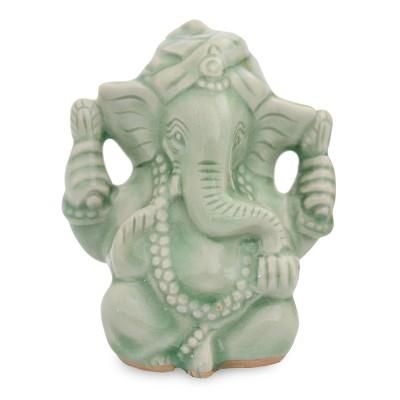 Celadon ceramic figurine, 'Faithful Ganesha'