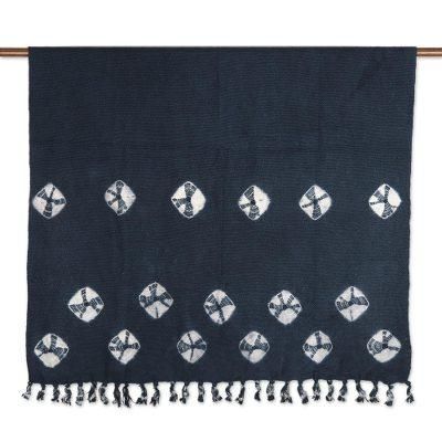 Pacific Dreams,'Navy Cotton Slub Throw with Tie-Dye Motif'