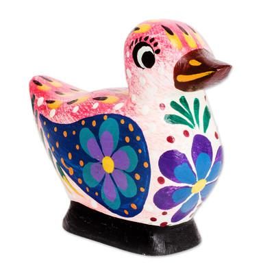 Dazzling Duck,'Handmade Multicolored Wood Duck Figurine from Guatemala'