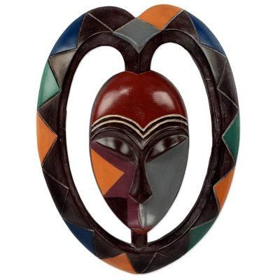 Kwele Mask III,'Heart Shaped Kwele Protective Wood Mask Handmade African Art'