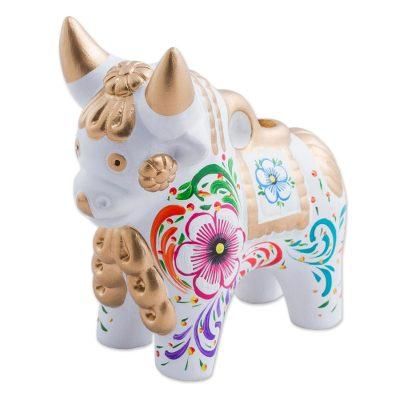 White Pucara Bull,'Handcrafted White Ceramic Bull Figurine from Peru'