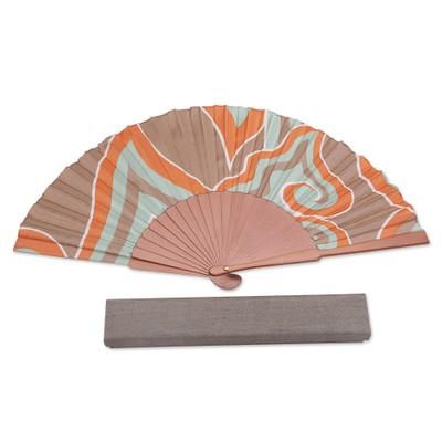 Flame of Bali,'Handcrafted Patterned Batik Silk and Pinewood Fan '