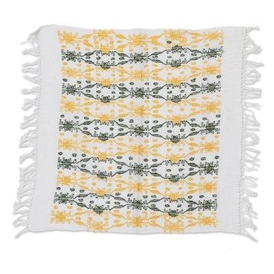 Sun Over the Forest,'Leafy Handwoven Green and Yellow Cotton Placemat'