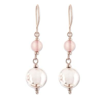 Loving Moonlight,'Polished Sterling Silver and Rose Quartz Dangle Earrings'