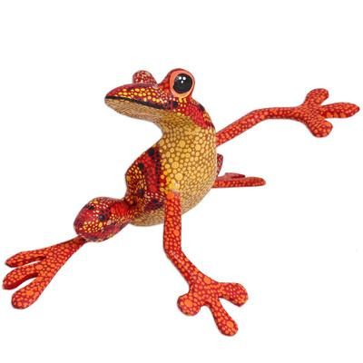 Lithe Tree Frog,'Wood Alebrije Tree Frog Sculpture from Mexico'