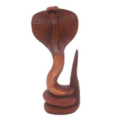 About to Strike,'Hand Carved Cobra Sculpture from Bali Artisan'