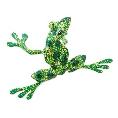 Green Tree Frog,'Handmade Wood Green Frog Alebrije Sculpture from Mexico'