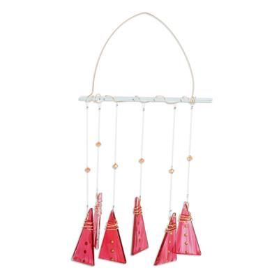 Red Illusion,'Recycled Glass Red Geometric Windchime Crafted in Costa Rica'