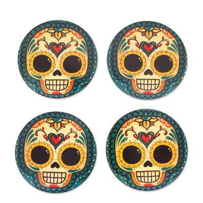 La Catrina,'4 Decoupage Pinewood Coasters with Day of the Dead Motifs'