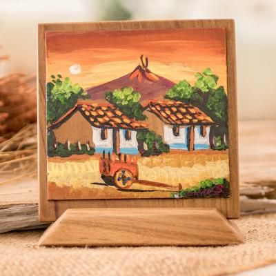 'Hand-Painted Table & Wall Wood Decorative Accent with Stand'