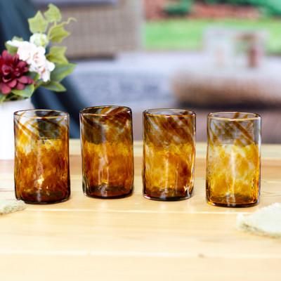 '4 Hand Blown Eco-Friendly Recycled Glass Tumblers in Brown'