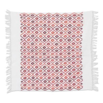 'Star and Geometric-Themed Red Cotton Placemat with Fringes'