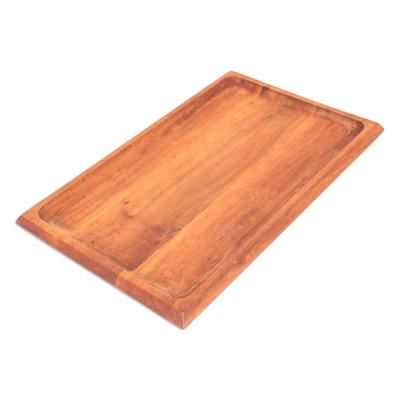 'Hand-Carved Rectangle Longan Wood Tray in a Natural Brown'