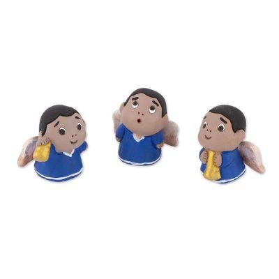Little Angel Musicians,'Petite Ceramic Angel Figurines in Blue Robes (Set of 3)'