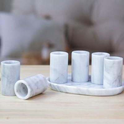 Ethereal Modernity,'Set of 6 Modern Ivory Natural Onyx Tequila Glasses'