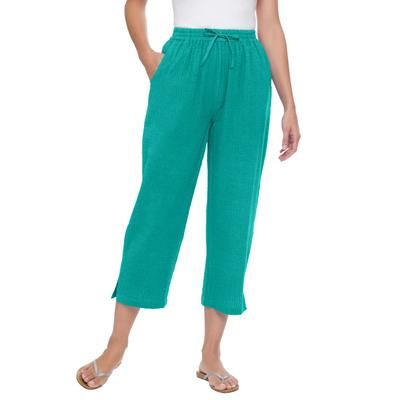 Plus Size Women's Seersucker Capri Pant by Woman Within in Waterfall (Size 16 W)