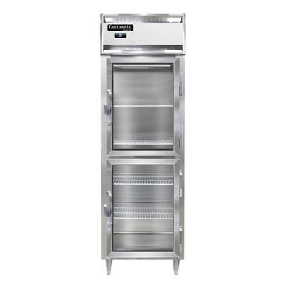 Continental D1RNGDHD 26" 1 Section Reach In Refrigerator, 2 Right Hinge Glass Doors, Top Compressor, 115v, Silver