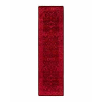 Overton Hand Knotted Wool Vintage Inspired Modern Contemporary Overdyed Red Runner Rug - 2' 7" x 9' 10"