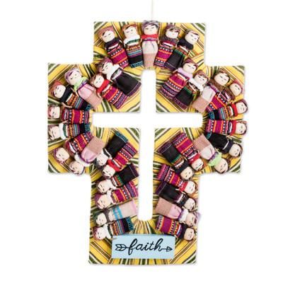 Keep the Faith,'Handmade Guatemalan Worry Doll Cross for Wall Display'