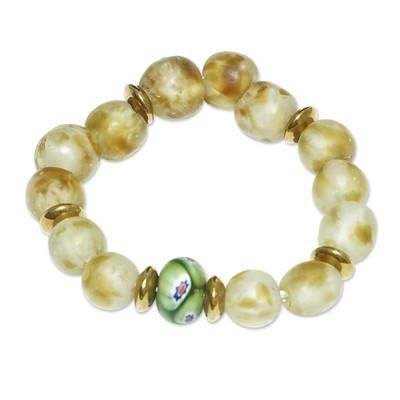 'Eco-Friendly Green and Ivory Recycled Glass Beaded Bracelet'