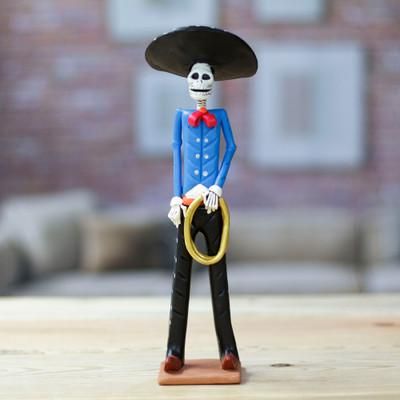 The Bravest Catrin,'Handcrafted Traditional Skeleton Gentleman Ceramic Sculpture'