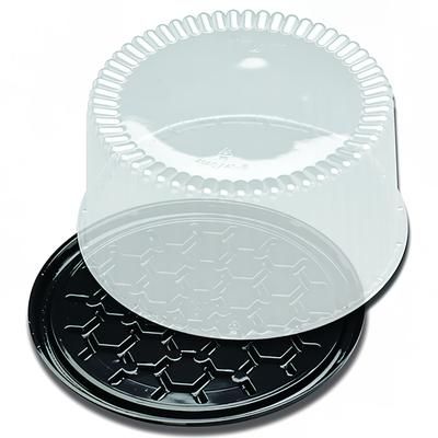 D&W Fine Pack G27-1 9" Cake Display Container w/ Lid - Polystyrene, Black, Black and Clear