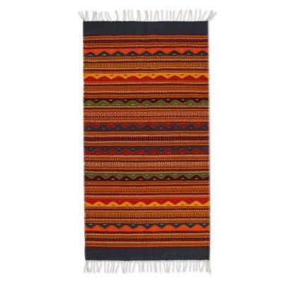 Waves of Dawn,'Multicolored Zapotec Wool Rug'