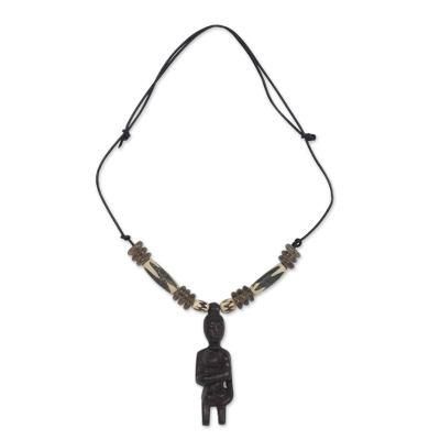 Ebony and leather pendant necklace, 'Eternal Love'
