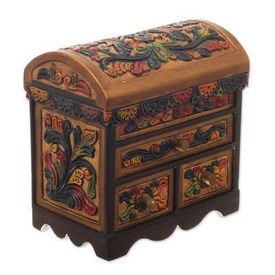 Elegant Hummingbirds,'Multicolor Cedar Wood and Leather Jewelry Box from Peru'