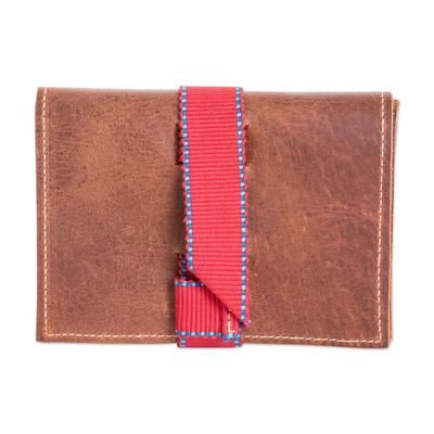 Claret Keeper,'Brown Leather Cable Case with Claret Cotton Textile'