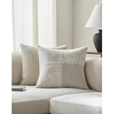 Sanam 22" Square Modern Cotton Light Silver/Warm Gray/White Throw Pillow - Boutique Rugs