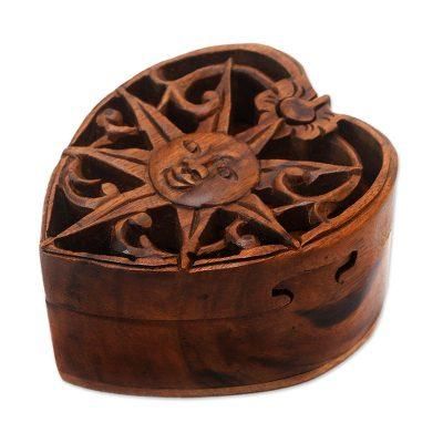 Sun of Love,'Hand Made Wood Puzzle Box with Sun Motif'