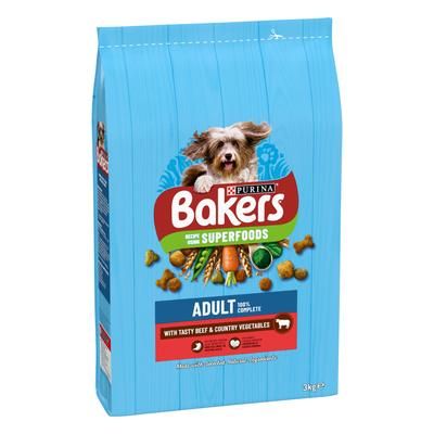 4x3kg Tasty Beef & Country Vegetables Adult Bakers Dry Dog Food