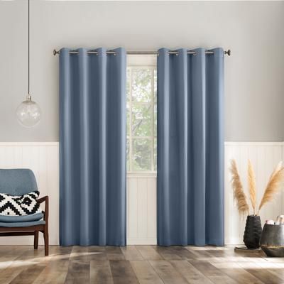 Sun Zero Brandon Magnetic Closure Grommet Curtain Panel, Set of 2 by BrylaneHome in Vintage Blue (Size 108"W 63" L)