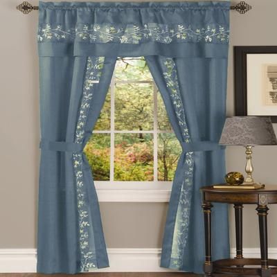 Wide Width Fairfield 5 Piece Window Set by BrylaneHome in Ice Blue (Size 55" W 63" L)