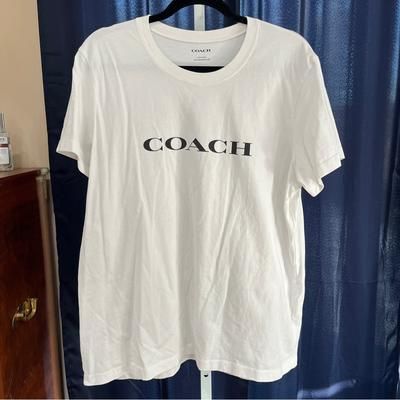 Coach Tops | Coach Logo White T Shirt Size Xl Nwot | Color: Black/White | Size: Xl