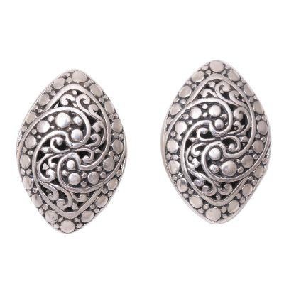 Sukawati Garden,'Intricate Sterling Silver Drop Earrings from Bali'
